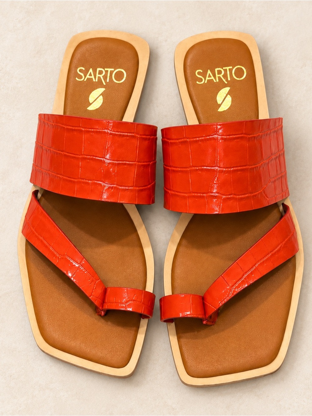 SARTO by Franco Sarto Orange Croc Leather Sandals 6.5